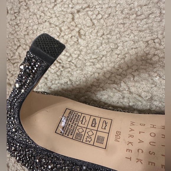 White House Black Market Hematite-Embellished High Heel Silver Jeweled Pumps 8.5 - Picture 9 of 12